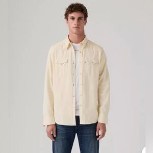 Levi’s BARSTOW WESTERN DENIM SHIRT Jacket Shacket Pearl Snap Cream Size Medium M